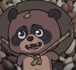  2d_animation almonds animated anonymous_artist anthro brown_body brown_eyes brown_fur canid canine clothing digital_media_(artwork) frame_by_frame fur hat hat_only headgear headgear_only headwear headwear_only leaf male mammal mostly_nude navel raccoon_dog sharp_teeth smile solo tanuki teeth wiggler_(meme) 