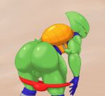  absurd_res alien anthro balls butt clothed clothing dafty f-zero genitals gloves gloves_(marking) green_body handwear hi_res male markings pico_(f-zero) presenting presenting_hindquarters speedo swimwear video_games 