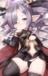  accessory bed blush clothing elf female furniture granblue_fantasy hair hair_accessory harvin hi_res humanoid humanoid_pointy_ears legwear long_hair lying lying_on_bed navel niyon_(granblue_fantasy) on_bed panties pantyhose pocopocoing_(artist) purple_hair red_eyes relaxing solo underwear 