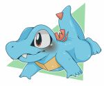  blue_body blush claws doneru fangs floating generation_2_pokemon hi_res lying nintendo on_front pok&eacute;mon pokemon_(species) simple_background solo spine totodile video_games 