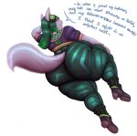  absurd_res anthro belt big_butt blush bracelet butt canid canine clothing dialogue evil_mojo female footwear fox fur green_clothing green_hair green_legwear hair hand_on_leg hand_on_thigh headphones hi_res high_heels huge_butt huge_thighs jewelry legwear looking_at_viewer looking_back mammal overweight overweight_female paladins pattern_clothing pattern_legwear purple_clothing purple_shirt purple_topwear rahiros rear_view ring salt_(paladins) shirt shoes signature socks solo striped_clothing striped_legwear stripes thick_thighs tight_clothing topwear white_body white_fur 