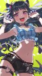  1girl black_hair breasts character_request copyright_request fingerless_gloves gloves hair_ornament hairclip highres long_hair open_mouth pointy_ears poo_(donkan_gokko) short_shorts shorts single_glove small_breasts solo very_long_hair 