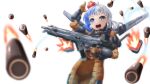  1girl apex_legends armor assault_rifle blue_eyes blue_hair bodysuit breastplate commission cosplay crown finger_gun gloves grey_eyes gun hayaoki_(asagi-iro_seishun-bu) heterochromia highres holding holding_gun holding_weapon indie_virtual_youtuber jetpack missile missile_pod multicolored_hair nanashi_aimi open_mouth orange_bodysuit orange_gloves pixiv_request r-301_carbine rifle smile solo split-color_hair trigger_discipline twintails two-tone_hair valkyrie_(apex_legends) valkyrie_(apex_legends)_(cosplay) virtual_youtuber weapon white_background white_hair 