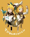  1boy 1girl animal_ears blue_bow blue_ribbon blush bow cat_boy cat_ears embarrassed fang kagamine_len kagamine_rin magical_nuko-lenlen_(vocaloid) nose_blush nunosei open_mouth ribbon vocaloid white_bow 