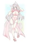  acedia animal_ears bikini bracelet breasts grey_hair highres jewelry large_breasts looking_at_viewer original shoes standing swimsuit tail thighs 