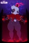  absurd_res anthro bovid caprine cult_of_the_lamb elemental_manipulation female fire fire_manipulation flat_colors half_naked hi_res looking_at_viewer looking_back mammal sheep solo thick_thighs walter_sache 