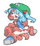  anus blue_eyes blue_hair breasts censored hair_bobbles hair_ornament kawashiro_nitori kureha_mitsushige looking_back medium_breasts pussy short_hair simple_background solo spread_anus spread_legs tentacles touhou twintails two_side_up white_background 