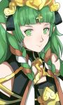  1girl cape dragon fire_emblem fire_emblem:_fuukasetsugetsu gem green_eyes green_hair jewelry long_hair looking_at_viewer mamkute nintendo nosema pointy_ears rem_sora410 simple_background smile solo sothis tiara white_background 
