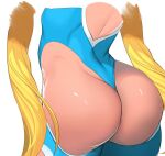  1girl ass ass_cutout ass_focus blonde_hair blue_suit breasts cleavage clothing_cutout formal long_hair non-web_source rainbow_mika simple_background street_fighter suit swimsuit very_long_hair 