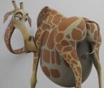  abdominal_bulge after_vore belly big_belly black_eyes brown_spots butt dreamworks feral giraffe giraffid grey_background looking_back madagascar_(series) male mammal melman_mankiewicz_iii rear_view simple_background solo spots the_endosomist vore 