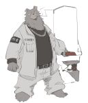  2022 anthro belly ben_(zenless_zone_zero) big_belly black_nose cigarette clothed clothing fully_clothed hi_res kemono kemono_cc male mammal mihoyo overweight overweight_male scar solo topwear ursid weapon zenless_zone_zero 