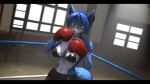  2022 3d_(artwork) anthro blue_body blue_ears blue_fur blue_hair blue_tail boxing_gloves bra canid canine clothing digital_media_(artwork) female fighting_ring fox fur green_eyes hair handwear hi_res krystal looking_at_viewer mammal markings multicolored_body multicolored_ears multicolored_fur nintendo panties silvarus solo star_fox tattoo tribal tribal_markings tribal_tattoo underwear video_games white_body white_fur white_inner_ear 