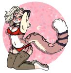  absurd_res anthro blush clothing felid feline female hair hi_res lingerie mammal pinup pinupgirl pose silver_hair solo spots spotted_body 