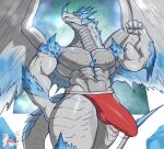  abs anthro artist_logo artist_name bicep_curl biceps big_muscles big_penis bulge capcom claws clothing dragon elder_dragon erection flexing flexing_bicep fur genitals hi_res horn logo looking_at_viewer male masterelrest membrane_(anatomy) membranous_wings monster_hunter mostly_nude muscular muscular_anthro muscular_male muscular_thighs nipples pecs penis pose presenting scales scalie serratus signature solo thong triceps underwear velkhana video_games western_dragon wings yellow_eyes 