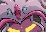  commentary_request glowing glowing_eyes green_eyes looking_at_viewer malamar no_humans open_mouth pokemon pokemon_(creature) shinohara_takashi solo tongue twitter_username watermark 