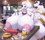  anthro areola big_breasts breast_rest breasts epiphany_(expand-blurples) expand-blurples female food generation_5_pokemon hi_res huge_breasts hyper hyper_breasts legendary_pok&eacute;mon nintendo nipple_piercing nipples piercing pokemon pokemon_(species) reshiram thick_thighs tongue tongue_out video_games white_body 