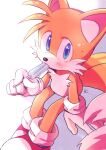  1boy arm_support blue_eyes food food_in_mouth fox_boy furry furry_male gloves invisible_chair looking_at_viewer misuta710 multiple_tails popsicle protected_link sitting solo sonic_(series) tail tails_(sonic) two_tails white_gloves 