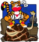  absurd_res anthro bell big_breasts breasts dancing duo felid female feral fur hi_res hypnofood kaa_(jungle_book) male mammal midriff orange_body orange_fur pantherine python reptile sascha_(hypnofood) scalie singing snake striped_body striped_fur stripes the_jungle_book thick_thighs tiger yellow_eyes 
