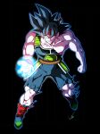  1boy absurdres armor bardock bare_shoulders black_background black_eyes black_hair blue_outline breastplate broken broken_armor collarbone crack cross_scar dragon_ball dragon_ball_z energy_ball fingernails floating glowing grin hair_between_eyes headband highres looking_at_viewer male_focus muscular muscular_male outer_glow outline parted_lips red_headband scar scar_on_cheek scar_on_face signature simple_background smile solo spiked_hair teeth torn torn_clothes wristband yasu_(pixiv) 