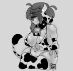  absurd_res animal_bikini animal_print anthro bell big_breasts big_butt bikini black_and_white bovid bovine breasts butt cattle choker clothing collar cow_bikini cow_outfit cow_print female female/female hi_res humanoid jewelry legwear mammal monochrome necklace nipple_piercing nipples overweight pattern_clothing pattern_swimwear piercing ru_(true_fossil_soul) simple_background solo swimwear tail_tuft thigh_highs true_fossil_soul tuft 