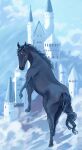 absurdres blue_eyes castle commentary daring_tact_(racehorse) from_above full_body highres horse leg_up looking_at_viewer nayuta_ggg no_humans real_life tagme 