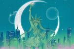  arm_up bishoujo_senshi_sailor_moon chelsea_beck cityscape glint moon night night_sky outdoors sailor_moon second-party_source sky skyline statue statue_of_liberty twintails videocassette 