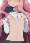  blush breasts cloak clothes_lift head_out_of_frame highres louise_francoise_le_blanc_de_la_valliere morisobo navel nipples no_bra pink_hair shirt_lift skirt small_breasts zero_no_tsukaima 