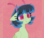  2022 alien alien_hybrid antennae_(anatomy) blue_hair equid equine fan_character feathered_wings feathers female feral green_body hair hasbro horse hybrid mammal my_little_pony orchidpony pegasus pink_eyes pony pony_hybrid simple_background smile solo tsul_(orchidpony) wings 
