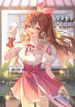  1girl absurdres animal_ears bare_back bottle brown_hair bug butterfly douluo_dalu glowing_butterfly hair_ornament hair_ribbon highres long_hair mei_gongzi_(douluo_dalu) open_mouth paw_print pink_skirt ponytail qingqing_xiao_wu_9785 rabbit_ears ribbon shirt short_sleeves skirt solo sparkle teeth upper_body upper_teeth white_shirt xiao_wu_(douluo_dalu) 