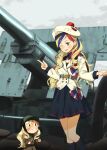  2girls annin_musou bangs belt beret black_dress blonde_hair blue_eyes blue_hair buttons commandant_teste_(kancolle) double-breasted dress fairy_(kancolle) ground_vehicle hat highres kantai_collection kneehighs long_hair long_sleeves military military_vehicle motor_vehicle multicolored_clothes multicolored_hair multicolored_scarf multiple_girls open_mouth plaid plaid_scarf pom_pom_(clothes) ponytail red_hair scarf socks streaked_hair swept_bangs wavy_hair white_hair 