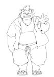  anthro belly bottomwear clothing footwear gouryou grin hoodie lifewonders line_art male mammal overweight sandals shorts smile solo suid suina sus_(pig) takagi_kyou tokyo_afterschool_summoners topwear video_games wild_boar 