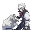  1boy eyepatch furry furry_male highres looking_at_viewer male_focus necktie official_art one_eye_covered red_eyes short_hair short_sleeves solo tail von_lycaon white_hair wolf zenless_zone_zero 