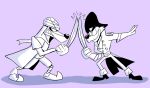  2019 anthro arabian_wolf black_nose canid canine canis clothed clothing dailykarnage disney don_karnage ducktales ducktales_(2017) duo eyebrows faris_djinn fight full-length_portrait fully_clothed male mammal melee_weapon monochrome pirate_hat portrait purple_background red_wolf shadow simple_background sword talespin weapon wolf 