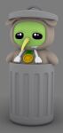  ambiguous_gender anthro avian beak bird black_eyes clothing cute_eyes front_view gold_medal green_face grey_body k!w!fartz kiwi_(bird) kiwiggler medal onesie ratite short_arms simple_background solo solo_focus standing trash_can trash_can_lid wiggle wiggler_(meme) yellow_beak 