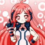  +_+ 1990s_(style) 1girl :q ahoge blush gloves headphones headset long_hair non-web_source pink_hair red_eyes retro_artstyle scarletdestiney sf-a2_miki smile solo star_(symbol) striped striped_gloves tongue tongue_out upper_body vocaloid wrist_cuffs 