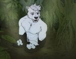  absurd_res anthro blue_eyes bubble chest_tuft eyebrows fangs felid hi_res machairodontine male mammal mud mudwuff navel nude plant pubes quicksand sabertooth_(anatomy) sinking solo stuck tuft 