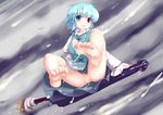  barefoot blue_eyes blue_hair cum cum_in_pussy cum_on_body cum_on_clothes cum_on_hair cum_on_lower_body facial feet heterochromia no_panties open_mouth pov_feet projectile_cum pussy red_eyes riding short_hair solo tatara_kogasa toe_scrunch touhou tsubasa_(abchipika) umbrella umbrella_riding uncensored 