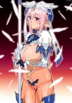  borrowed_character bottomless breasts destiny_(ishida) elbow_gloves elf gloves highres large_breasts mama_(mama_hiro) nippleless_clothes nipples original pink_eyes pink_hair pointy_ears pussy revealing_clothes solo thighhighs wedgie 