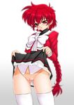  ass_visible_through_thighs braid fat_mons groin long_hair magic_knight_rayearth no_panties ponytail pussy red_eyes red_hair sakura_ryuuken shidou_hikaru single_braid skindentation skirt skirt_lift solo thighhighs uncensored very_long_hair white_legwear 