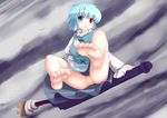  barefoot blue_eyes blue_hair feet heterochromia no_panties pov_feet pussy red_eyes short_hair solo tatara_kogasa touhou tsubasa_(abchipika) umbrella uncensored 