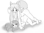  animal_ears breasts copyright_request fox_ears greyscale large_breasts monochrome multiple_girls nipples nude sex spazzykoneko tail yuri 
