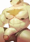  big_muscles big_penis black_clothing black_nipples boxers_(clothing) chest_tuft clothing covered_face doooo2424 flaccid genitals glans hi_res huge_muscles huge_penis male mammal muscular nipples penis smug_face solo tuft underwear ursid white_body white_skin 