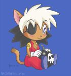  alicia_pris anthro black_hair bomb chibi cyberconnect2 explosives eye_patch eyewear felid feline female hair little_tail_bronx mammal rriesgo sitting solo tail_concerto video_games white_hair 