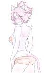  1girl absurdres animal_ears annoyed ass bangs blaze_the_cat blush breasts cat_ears cat_girl cat_tail closed_mouth from_behind highres hooters looking_at_viewer medium_breasts non-web_source parted_bangs pink_hair red_eyes short_hair sketch solo sonic_(series) tabletorgy tail 
