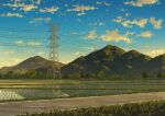  absurdres blue_sky cloud commentary_request day grass highres mountain no_humans original outdoors pinoj0214 power_lines rice_paddy road rural scenery sky transmission_tower 