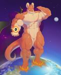  abs anthro biceps black_hole cape clothing darkai destruction dragon hi_res holding_object horn interplanetary_macro macro male muscular muscular_anthro muscular_male muscular_thighs pecs planet planet_destruction solo terra_macro universe vein 