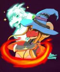  anthro arc_rose breasts clothing digital_drawing_(artwork) digital_media_(artwork) dragon duo female fingerless_gloves fire ghost gloves hair handwear hat headgear headwear horn long_hair looking_at_viewer magic magic_user open_mouth simple_background smile spirit waist_up witch witch_hat 
