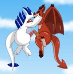  absurd_res anthro dragon duo generation_2_pokemon genitals hi_res kissing legendary_pokemon lugia male male/male multi_genitalia multi_penis nintendo penis pokemon pokemon_(species) vein veiny_penis video_games 