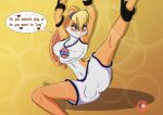  absurd_res anthro blonde_hair blue_eyes blush breasts clothed clothing female fur hair hi_res hunterandom lagomorph leporid lola_bunny looking_at_viewer looney_tunes mammal multicolored_body multicolored_fur orange_body orange_fur partially_clothed rabbit smile solo teeth thick_thighs two_tone_body two_tone_fur warner_brothers white_body white_fur 