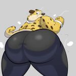  benjamin_clawhauser big_butt butt cheetah chubby_anthro chubby_male clothing disney felid feline hi_res inflatingskunk looking_back male mammal musk musk_clouds overweight overweight_male raised_tail smile solo tight_clothing zootopia 
